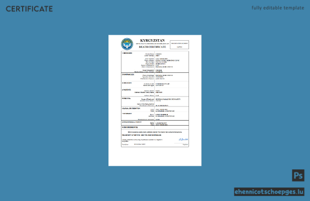 Kirgisische Sterbeurkunde: Beispielansicht in Word und PDF